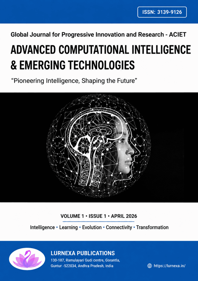 Journal cover for Advanced Computational Intelligence & Emerging Technologies (ACIET). The cover features an abstract design with interconnected lines and glowing nodes set against a dark background, conveying themes of advanced technology and digital networks.