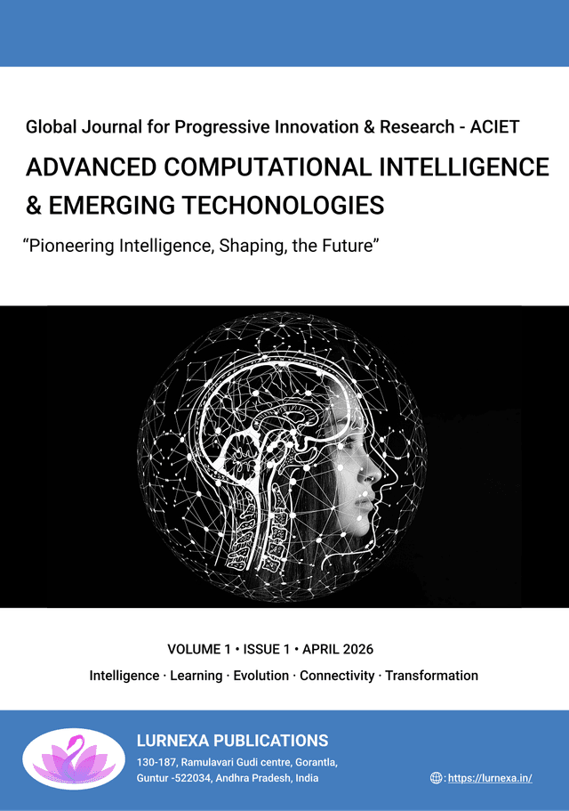 Journal cover for Advanced Computational Intelligence & Emerging Technologies, ACIET. The cover features an abstract design with interconnected lines and glowing nodes set against a dark background, conveying themes of advanced technology and digital networks.