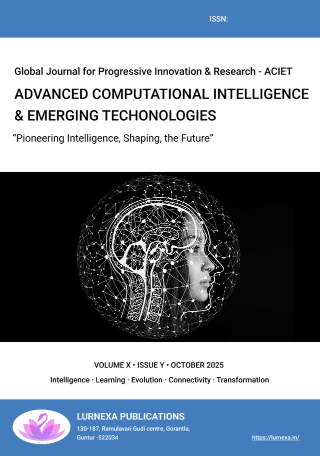Journal cover for Advanced Computational Intelligence & Emerging Technologies, ACIET. The cover features an abstract design with interconnected lines and glowing nodes set against a dark background, conveying themes of advanced technology and digital networks.